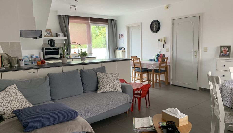 Dit appartement is gelegen op wandelafstand van openbaar vervoer en winkels. Knusse leefruimte op keramische tegel. Open keuken voorzien van de nodige toestellen en doorgang naar een zeer ruim terras (ca 21m²). 1 slaapkamer op keramische tegel . De badka